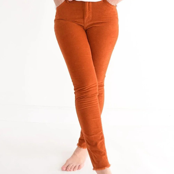 We The Free Burnt Rust Corduroy Mid-Rise Autumn Skinny Pants 27 - Picture 1 of 15